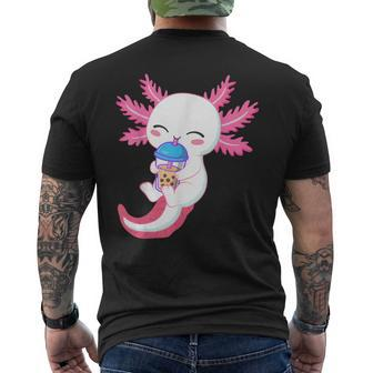 Cute Axolotl Drinking Boba Tea Men's T-shirt Back Print - Thegiftio UK