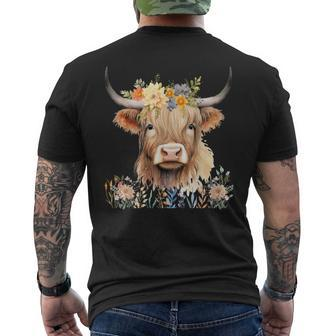 Cute Baby Highland Cow With Flowers Calf Animal Cow Women Men's T-shirt Back Print - Monsterry DE