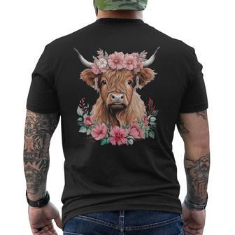 Cute Baby Highland Cow With Flowers Calf Animal Cow Women Men's T-shirt Back Print - Seseable