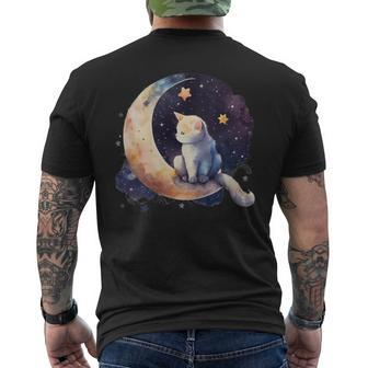 Cute Cat Crescent Moon Phases Purple Star Night Kawaii Cat Men's T-shirt Back Print - Monsterry