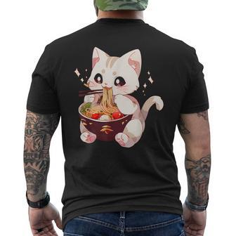 Cute Cat Ramen Noodles Kawaii Anime Girls N Japanese Food Men's T-shirt Back Print - Seseable