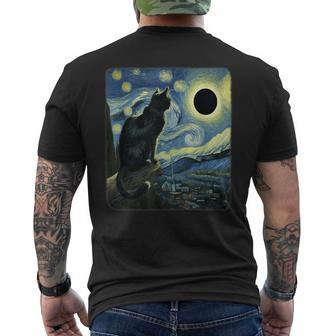 Cute Cat Starry Night Van Gogh Solar Eclipse April 08 2024 Men's T-shirt Back Print - Seseable