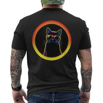 Cute And Cat Wearing Eclipse Glasses Men's T-shirt Back Print - Monsterry AU