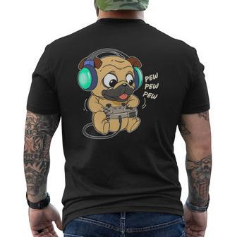 Cute Gaming Pug Pew Video Game Computer Player Mens Back Print T-shirt | Mazezy
