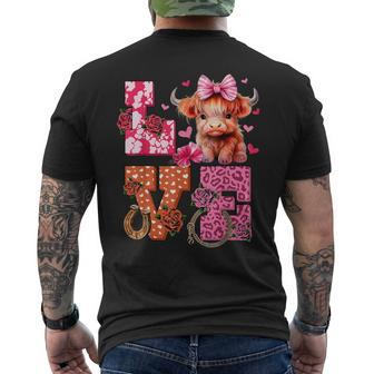 Cute Highland Cow And Pink Heart Valentines Day Love Leopard Men's T-shirt Back Print - Thegiftio UK
