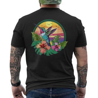 Cute Hummingbird With Flowers I Aesthetic Hummingbird Men's T-shirt Back Print - Seseable