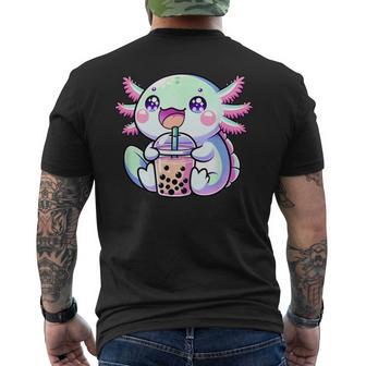Cute Kawaii Axolotl Boba Blue Pink Expression Summer Fun Men's T-shirt Back Print - Seseable