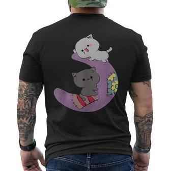 Cute Kawaii Cat Anime Cute Cats On Purple Moon Men's T-shirt Back Print - Monsterry CA