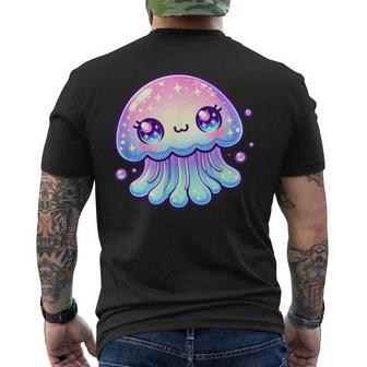 Cute Kawaii Jellyfish Anime Fun Blue Pink Sea Critter Men's T-shirt Back Print - Seseable