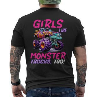 Cute Monster Truck Girls Like Monster Trucks Too Girl Men's T-shirt Back Print | Mazezy