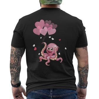 Cute Octopus Hearts Valentine's Day V-Day Valentines Men's T-shirt Back Print | Mazezy