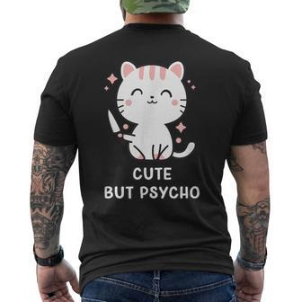 Cute But Psycho Kawaii Cat Men's T-shirt Back Print - Monsterry