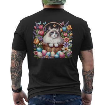 Cute Ragdoll Cat Surrounded By Eggs And Spring Flowers Men's T-shirt Back Print - Seseable