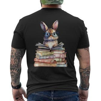 Cute Reading Bunny With Glasses Books Bookworm Reader Book Men's T-shirt Back Print - Thegiftio UK