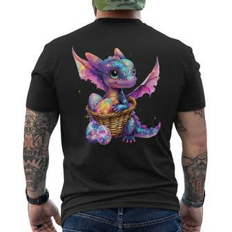 Cute Space Dragon Collecting Easter Eggs Basket Galaxy Theme Men's T-shirt Back Print | Mazezy