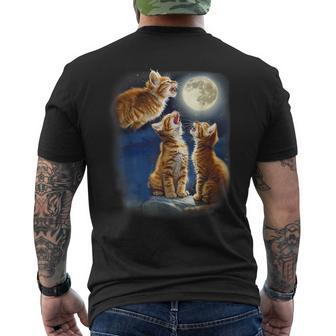 Cute Three Cat 3 Cat Moon Howling 3 Wolfs Kitten Men's T-shirt Back Print - Seseable