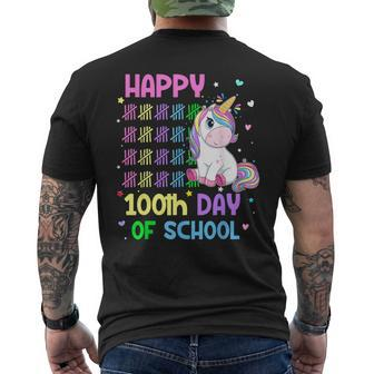 Cute Unicorn Happy 100Th Day Of School Unicorn Girls Teacher Men's T-shirt Back Print - Monsterry DE