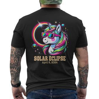 Cute Unicorn Total Solar Eclipse April 8 2024 Men's T-shirt Back Print | Mazezy