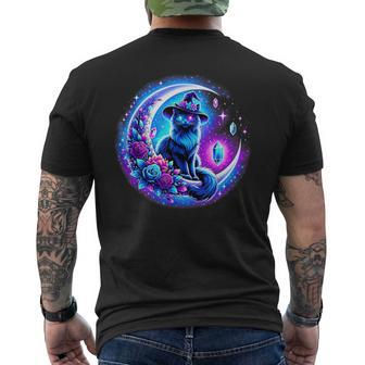 Cute Witchy Cat On The Moon Blue Purple Magical Cat Witch Men's T-shirt Back Print - Monsterry DE