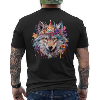 Cute Wolf Party Birthday Themed Festive Wolves Lover Themed Men's T-shirt Back Print - Monsterry CA