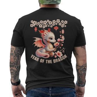 Cute Year Of The Dragon Zodiac Chinese Lunar New Year Flower Men's T-shirt Back Print - Monsterry