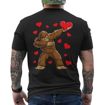 Dabbing Bigfoot Heart Valentines Day Boys Love Sasquatch Men's T-shirt Back Print - Monsterry