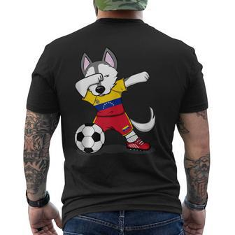 Dabbing Husky Venezuela Football Venezuelan Flag Soccer Men's T-shirt Back Print - Monsterry