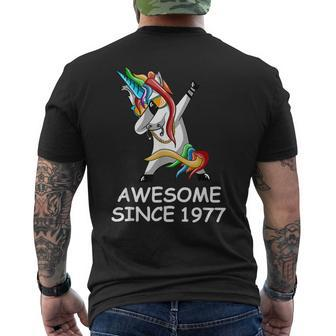 Dabbing Unicorn Awesome Since 1977 Birthday Men's T-shirt Back Print - Monsterry