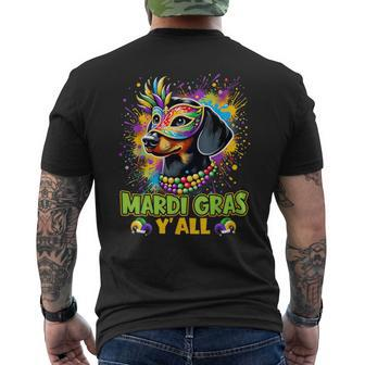 Dachshund Dog Mardi Gras Y'all With Beads Mask Colorful Men's T-shirt Back Print | Mazezy UK