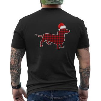 Dachshund Red Plaid Buffalo Christmas Pajamas Family Mens Back Print T-shirt - Seseable