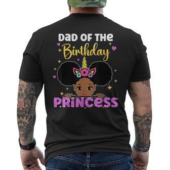 Dad Of The Birthday Princess Melanin Afro Unicorn Cute Men's T-shirt Back Print - Monsterry DE