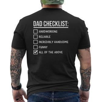 Dad Checklist Hardworking Reliable Incredibly Handsome Mens Back Print T-shirt | Mazezy