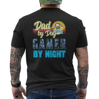 Dad By Day Gamer By Night Video Games Gaming Father Mens Back Print T-shirt | Mazezy