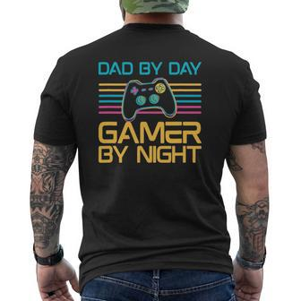 Dad By Day Gamer By Night Video Games Lover Gamer Dad Mens Back Print T-shirt | Mazezy
