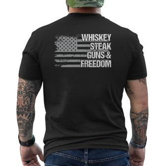 Dad Grandpa Veteran Us Flag Whiskey Steak Guns Freedom Mens Back Print T-shirt | Mazezy UK