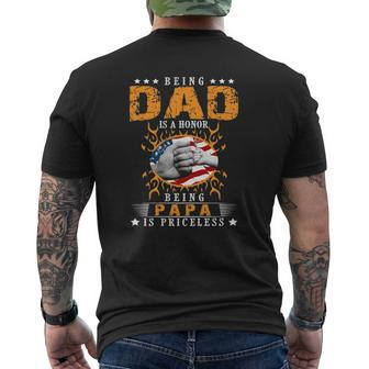 Being Dad Is An Honor Being Papa Is Priceless Fist Bump American Flag Father's Day Mens Back Print T-shirt | Mazezy