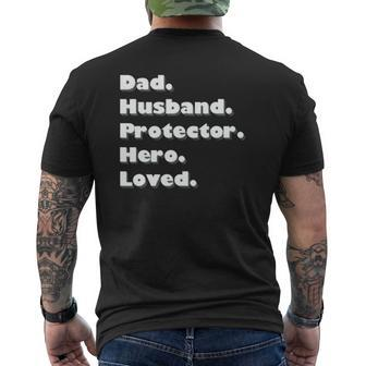 Dad Husband Protector Hero Loved Mens Back Print T-shirt | Mazezy