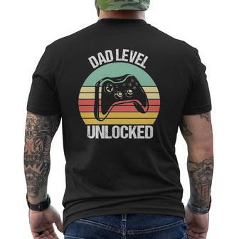 Dad Level Unlocked Gamer New Father Mens Back Print T-shirt | Mazezy