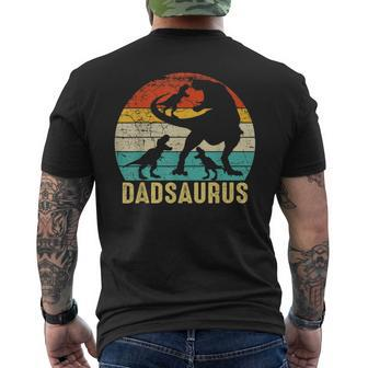 Dad Saurus T Rex Daddy Dinosaur 3 Three Kids Father's Day Mens Back Print T-shirt | Mazezy