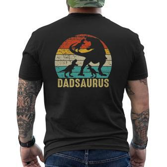 Dad Saurusrex Daddy Dinosaur 3 Three Kids Father's Day Mens Back Print T-shirt | Mazezy