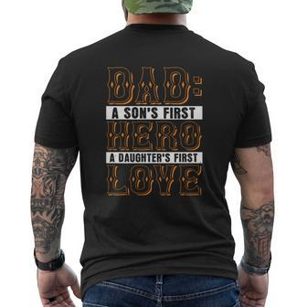 Dad A Son's First Hero 2 Mens Back Print T-shirt | Mazezy