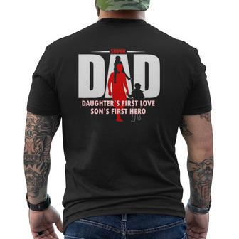 Dad Son's First Hero Daughter's First Love Mens Fathers Day Mens Back Print T-shirt | Mazezy