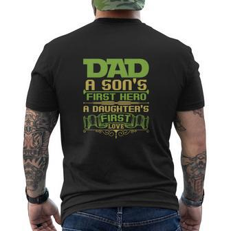 Dad A Son's First Hero Mens Back Print T-shirt | Mazezy