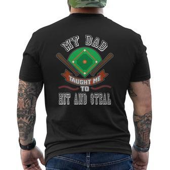My Dad Taught Me To Hit And Steal Fun Baseball Glove Mens Back Print T-shirt | Mazezy