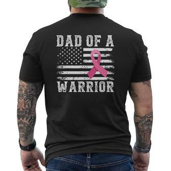 Dad Of Warrior Breast Cancer Usa Flag Pink Ribbon Vintage Mens Back Print T-shirt | Mazezy