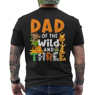 Dad Of The Wild And 3 Three Jungle Zoo Theme Birthday Safari Men's T-shirt Back Print - Seseable