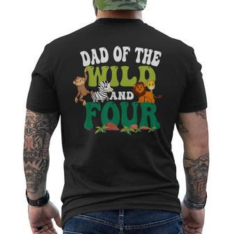 Dad Of The Wild And Four Zoo Birthday 4 Safari 4Th Bday Men's T-shirt Back Print - Monsterry
