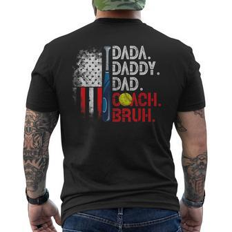 Dada Daddy Dad Coach Bruh Softball Dad Usa Flag Fathers Day Men's T-shirt Back Print - Thegiftio UK