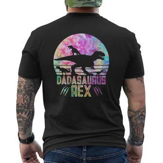 Dadasaurus Rex Dinosaur Father Vintage Tie Dye Dad Of 3 Ver2 Mens Back Print T-shirt | Mazezy