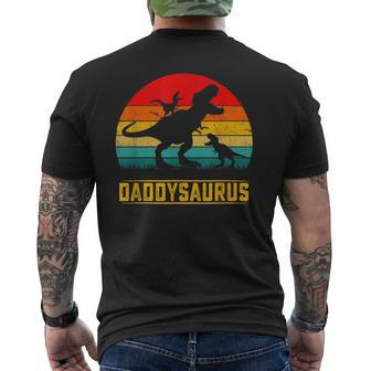 Daddy Dinosaur Daddysaurus 2 Two Kids Father's Day Dad Mens Back Print T-shirt | Mazezy